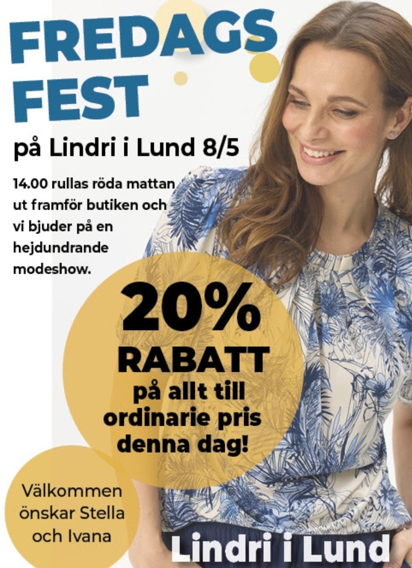 Fredagsfest hos Lindri med MODEVISNING 14.00